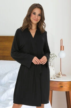 BAMBUS MORGENKÅPE KIMONO - SVART