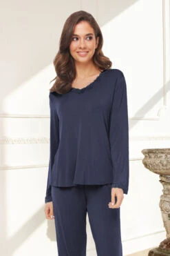 BAMBUS 2-DELT PYJAMAS - BLÅ