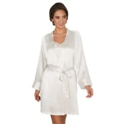 SILKE MORGENKÅPE KIMONO - HVIT