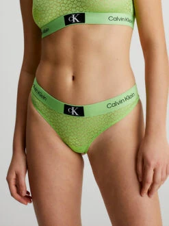 Calvin Klein ANIMAL LACE STRING TRUSE - GRØNN